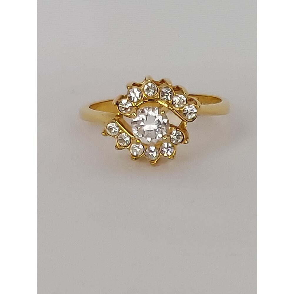 Thailand Stamped Gold Tone CZ Cubic Zirconia Round Center Cocktail Ring Size 8.5